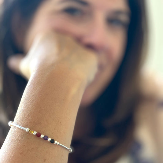 Virgo zodiac star sign women's healing crystal sterling silver stacking bracelet