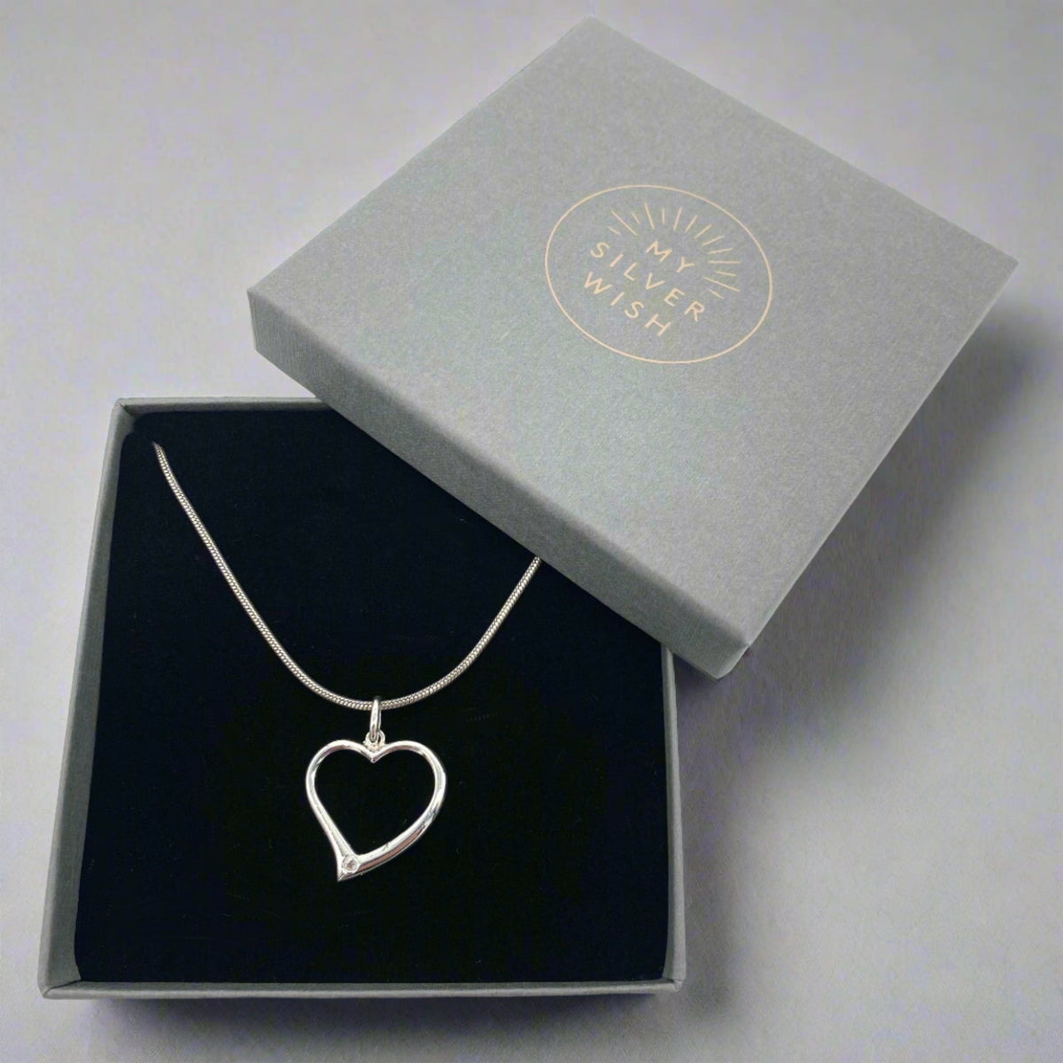 Sterling Silver Necklace with Open Heart Pendant by My Silver Wish