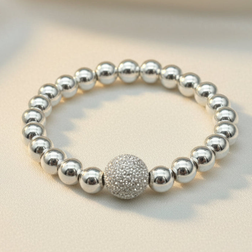 Starburst frosted bead sterling silver stacking ring for her by My Silver Wish