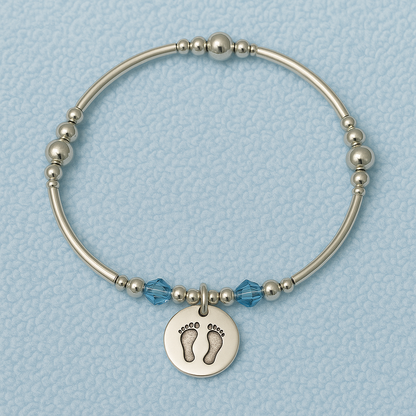 Baby boy footprint charm sterling silver hand-made women's stacking bracelet by My Silver Wish