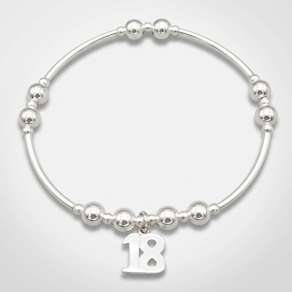 18th Birthday charm girl's sterling silver stacking bracelet by My Silver Wish