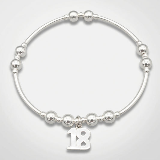 18th Birthday charm girl's sterling silver stacking bracelet by My Silver Wish