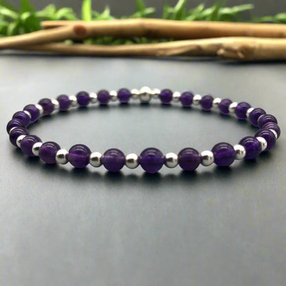 Amethyst Healing Crystal Sterling Silver Men's Bracelet by MSW
