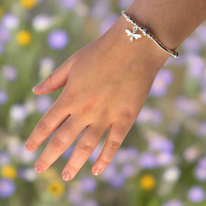 Bee charm sterling silver stacking bracelet by My Silver Wish
