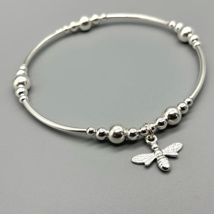 Bee charm sterling silver stacking stretch bracelet for her by My Silver Wish