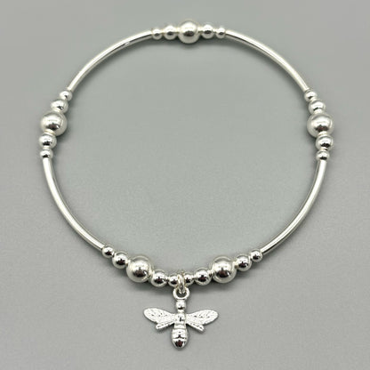 Bee charm sterling silver stacking stretch bracelet for her by My Silver Wish