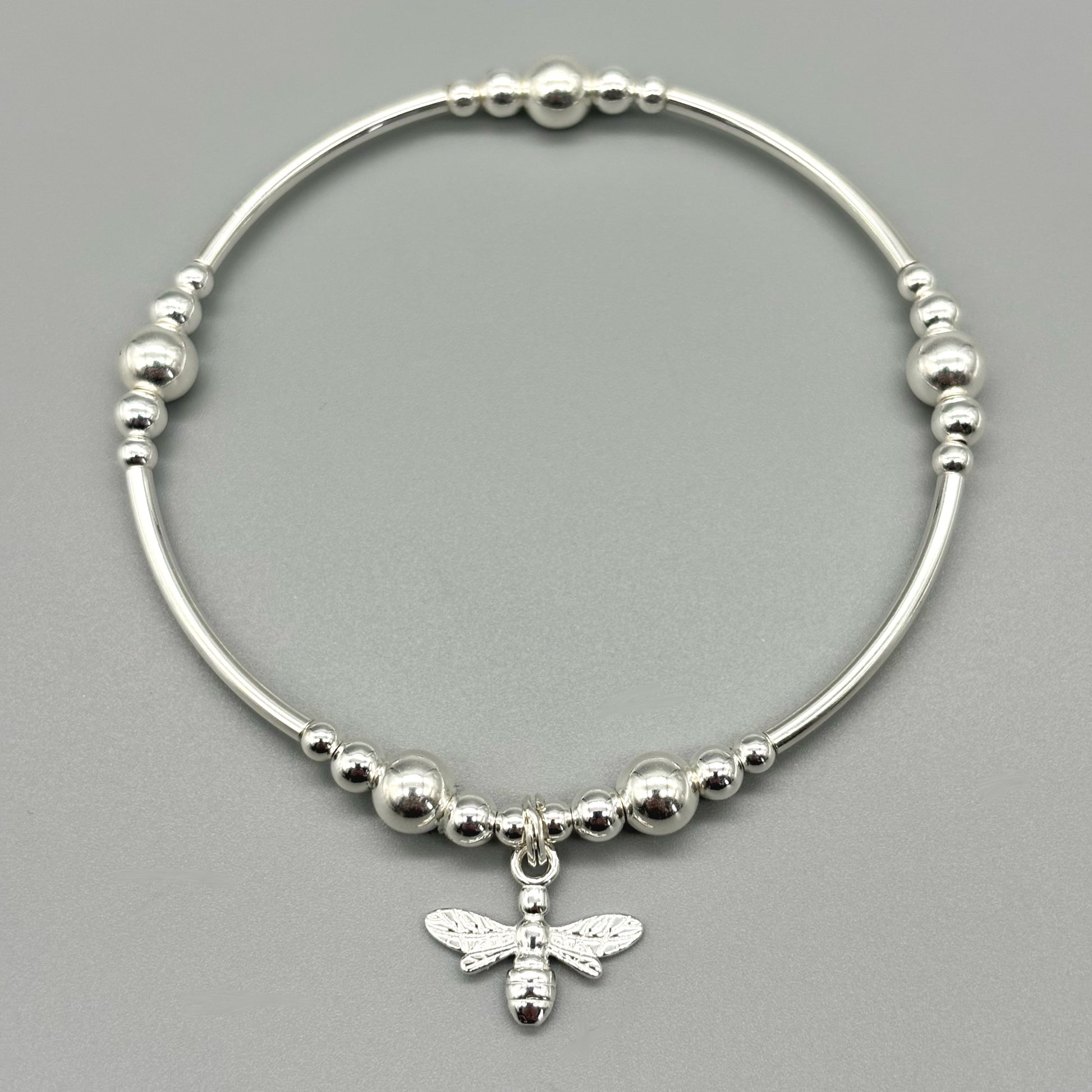 Bee charm sterling silver stacking bracelet by My Silver Wish