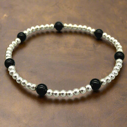 Sterling Silver Black Onyx Healing Crystal Men's Bracelet by MSW