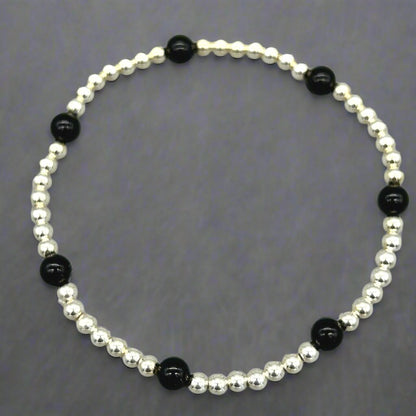 Sterling Silver Black Onyx Healing Crystal Men's Bracelet by MSW