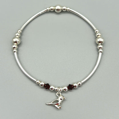 Robin charm red crystal sterling silver stacking bracelet for her