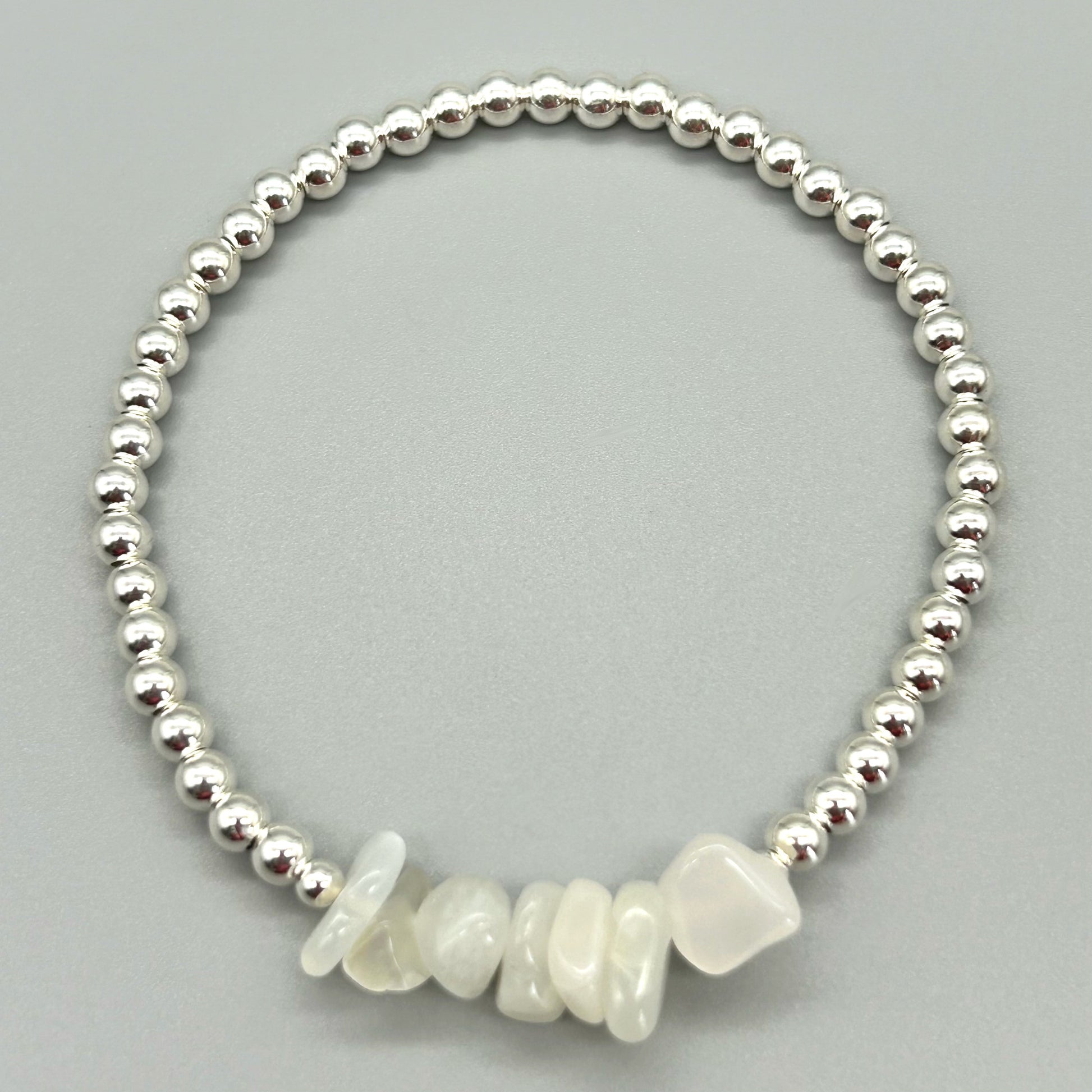 Moonstone healing crystal silver beaded bracelet by My Silver Wish
