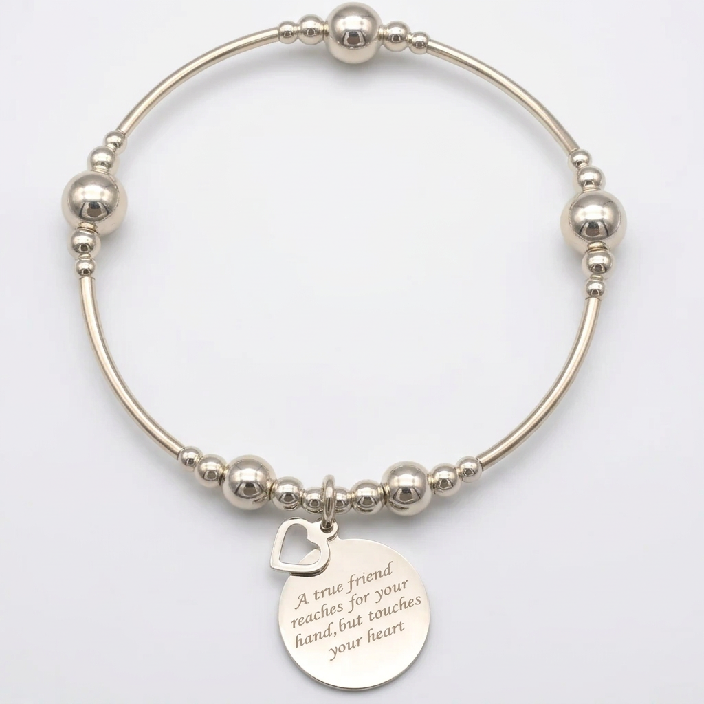 "A true friend reaches for your hand, but touches your heart" women's sterling silver stacking bracelet by My Silver Wish
