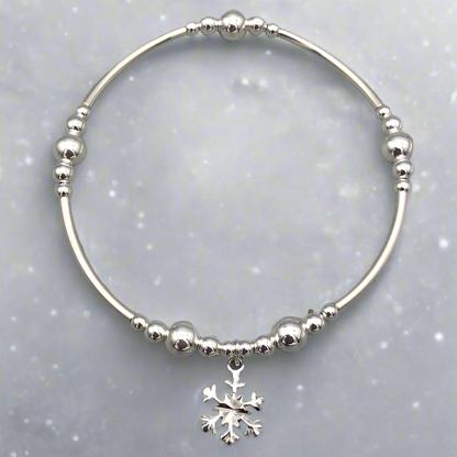 Snowflake charm sterling silver stacking bracelet for her