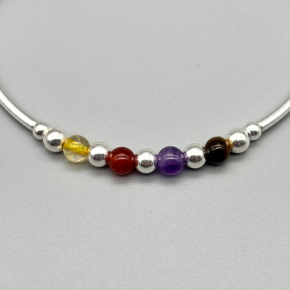Virgo zodiac star sign women's healing crystal sterling silver stacking bracelet
