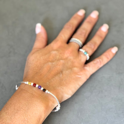 Virgo zodiac star sign women's healing crystal sterling silver stacking bracelet