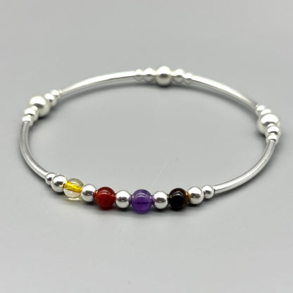 Virgo zodiac star sign women's healing crystal sterling silver stacking bracelet
