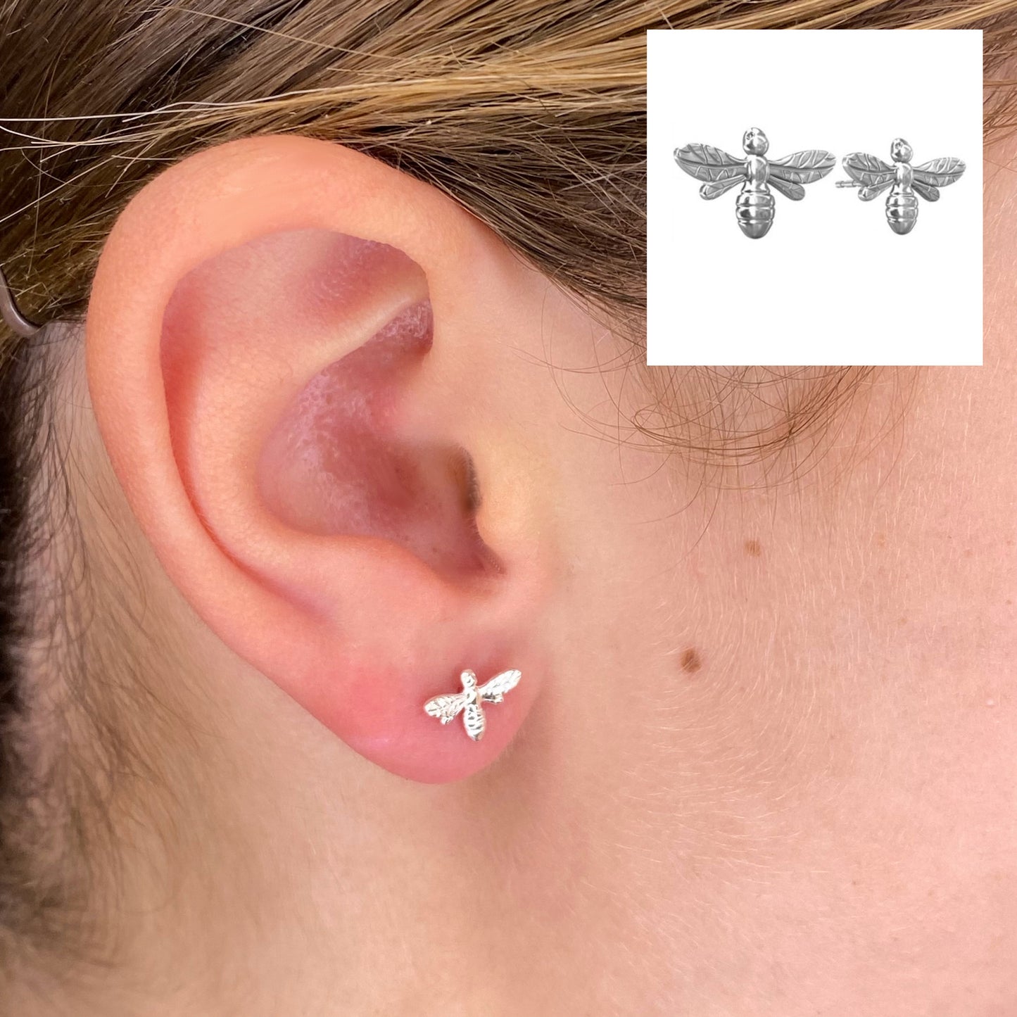Bee charm sterling silver stud earrings by My Silver Wish