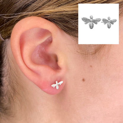 Bee charm sterling silver stud earrings by My Silver Wish