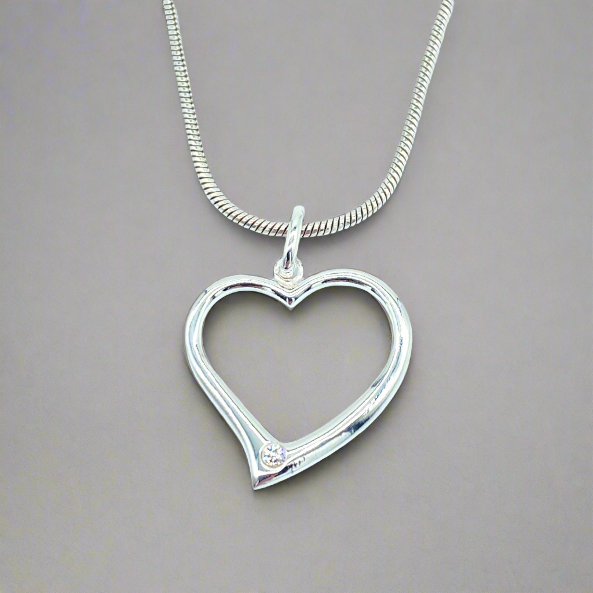 Sterling Silver Necklace with Open Heart Pendant by My Silver Wish