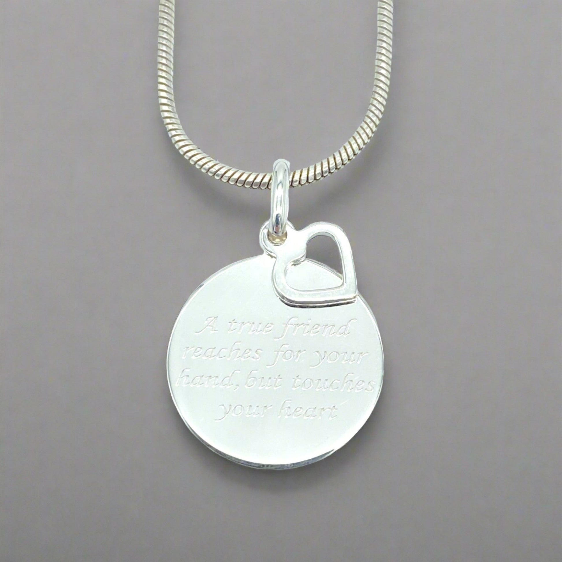 Sterling Silver Necklace with "A True Friend Reaches for your Hand but touches your Heart" Pendant by My Silver Wish