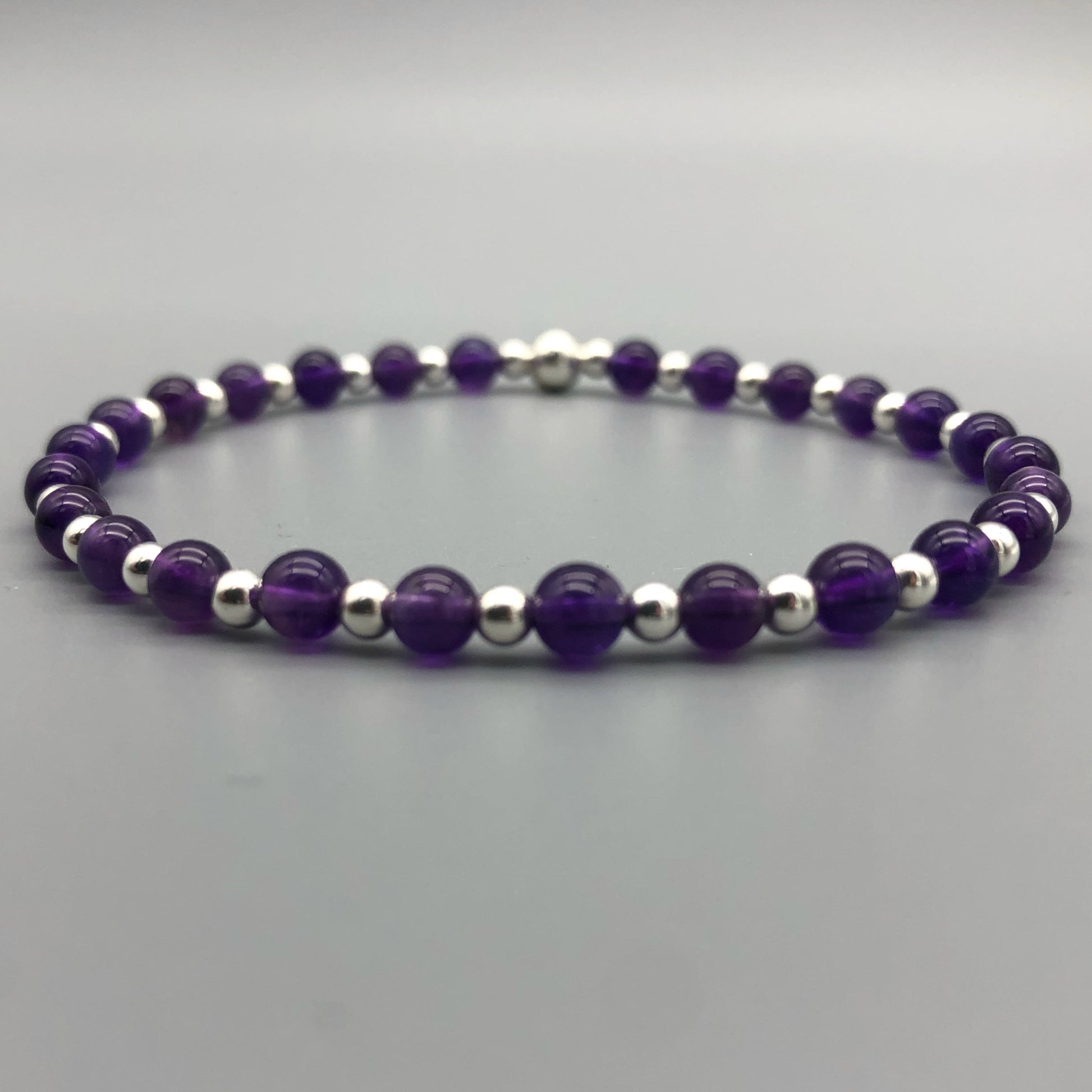 Amethyst Healing Crystal Sterling Silver Women's Stacking Bracelet by My Silver Wish