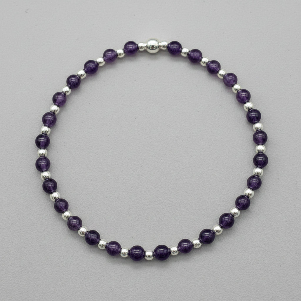 Amethyst Healing Crystal Sterling Silver Women's Stacking Bracelet by My Silver Wish
