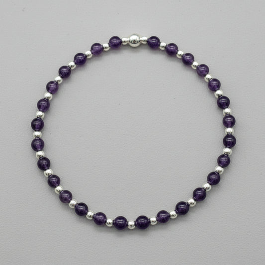 Amethyst Healing Crystal Sterling Silver Women's Stacking Bracelet by My Silver Wish