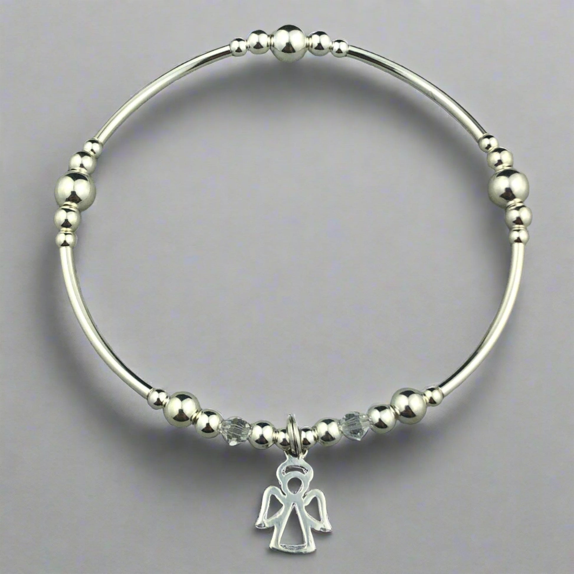 Angel charm women's sterling silver stacking bracelet by My Silver Wish