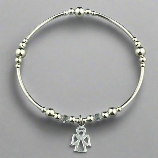 Angel charm women's sterling silver stacking bracelet by My Silver Wish