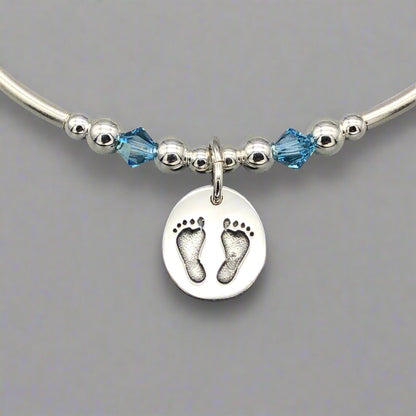 Baby boy footprint charm sterling silver hand-made women's stacking bracelet by My Silver Wish