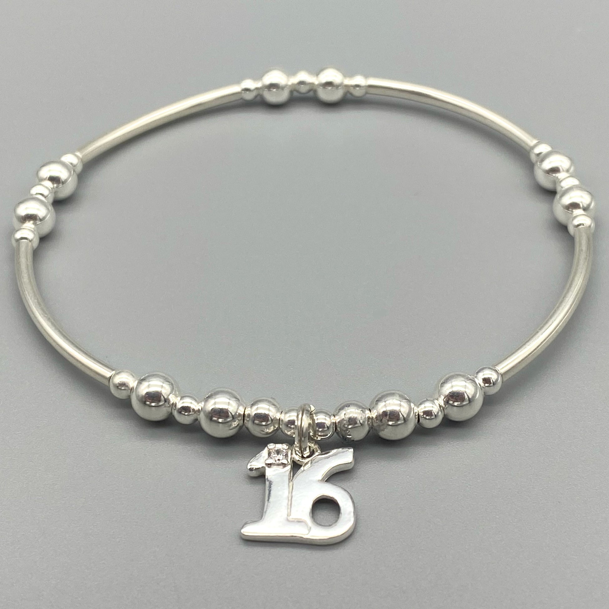 16th birthday charm sterling silver girl's stacking bracelet by My Silver Wish