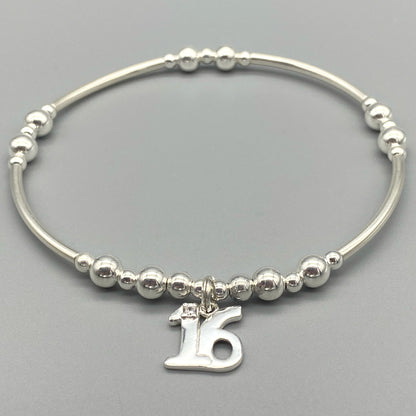 16th birthday charm sterling silver girl's stacking bracelet by My Silver Wish