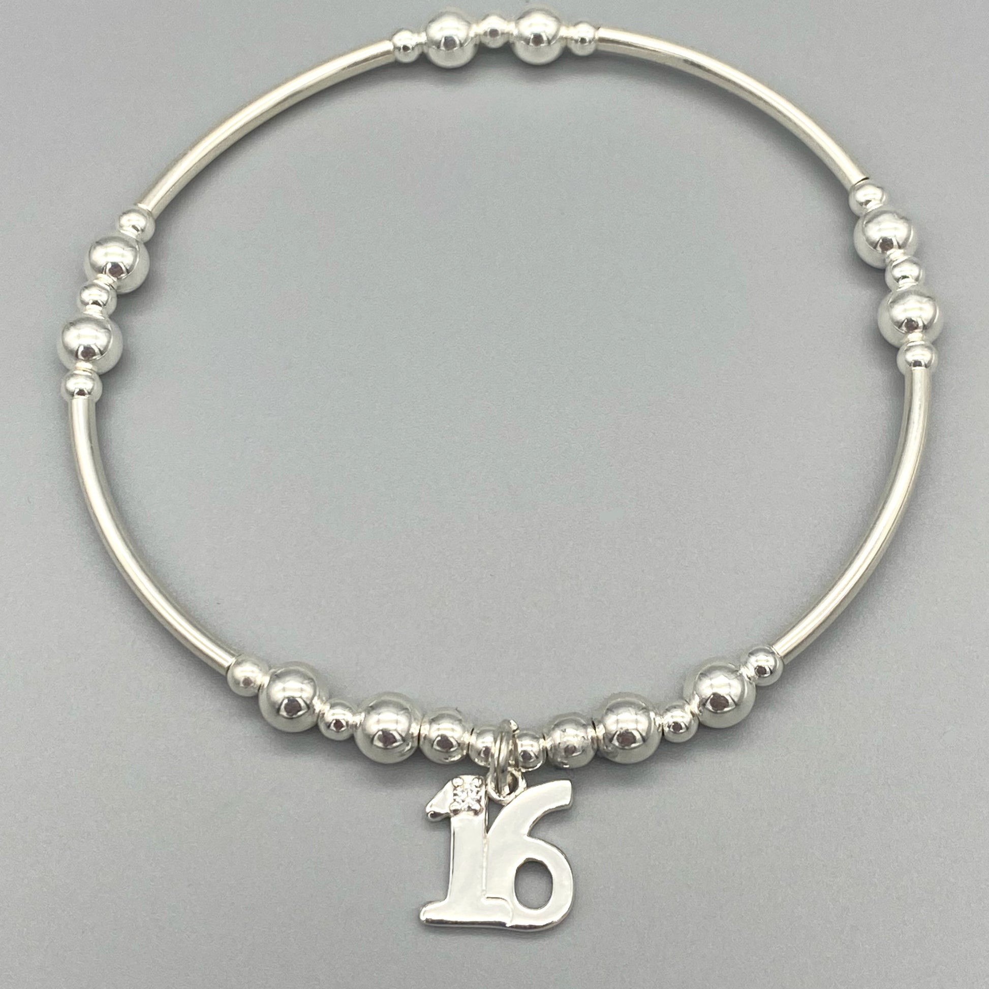 16th birthday charm sterling silver girl's stacking bracelet by My Silver Wish