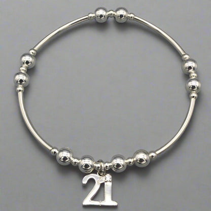 21st Birthday charm women's sterling silver stacking bracelet by My Silver Wish