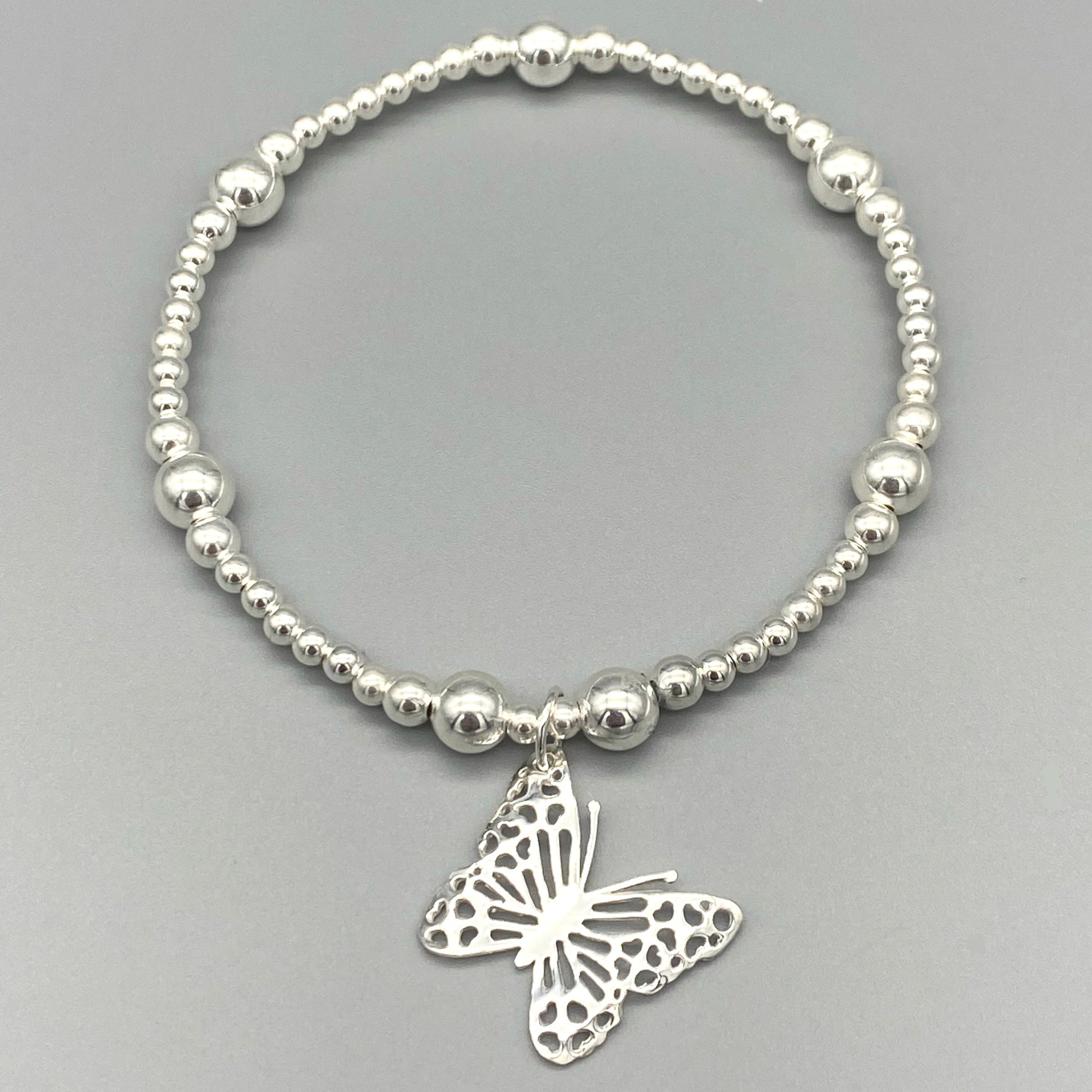 Butterfly charm sterling silver stacking bracelet for her by My Silver Wish
