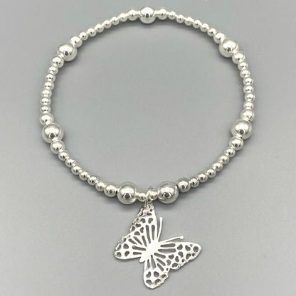 Butterfly charm sterling silver stacking bracelet for her by My Silver Wish