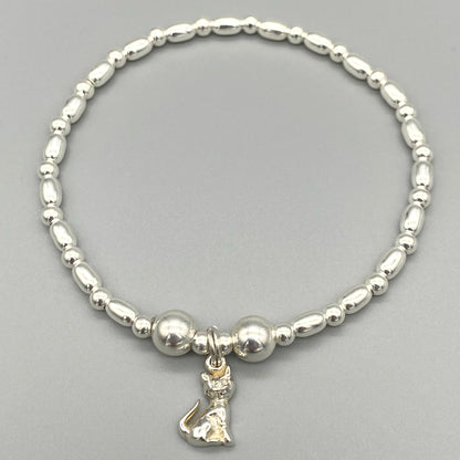 Cat charm sterling silver stacking bracelet for her by My Silver Wish