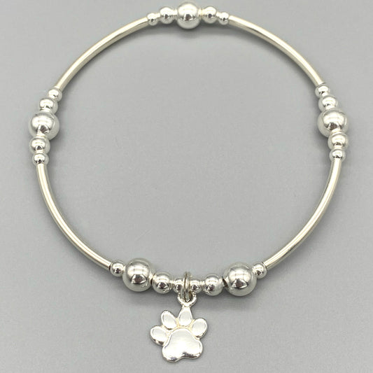 Dog paw charm women's sterling silver stacking bracelet by My Silver Wish