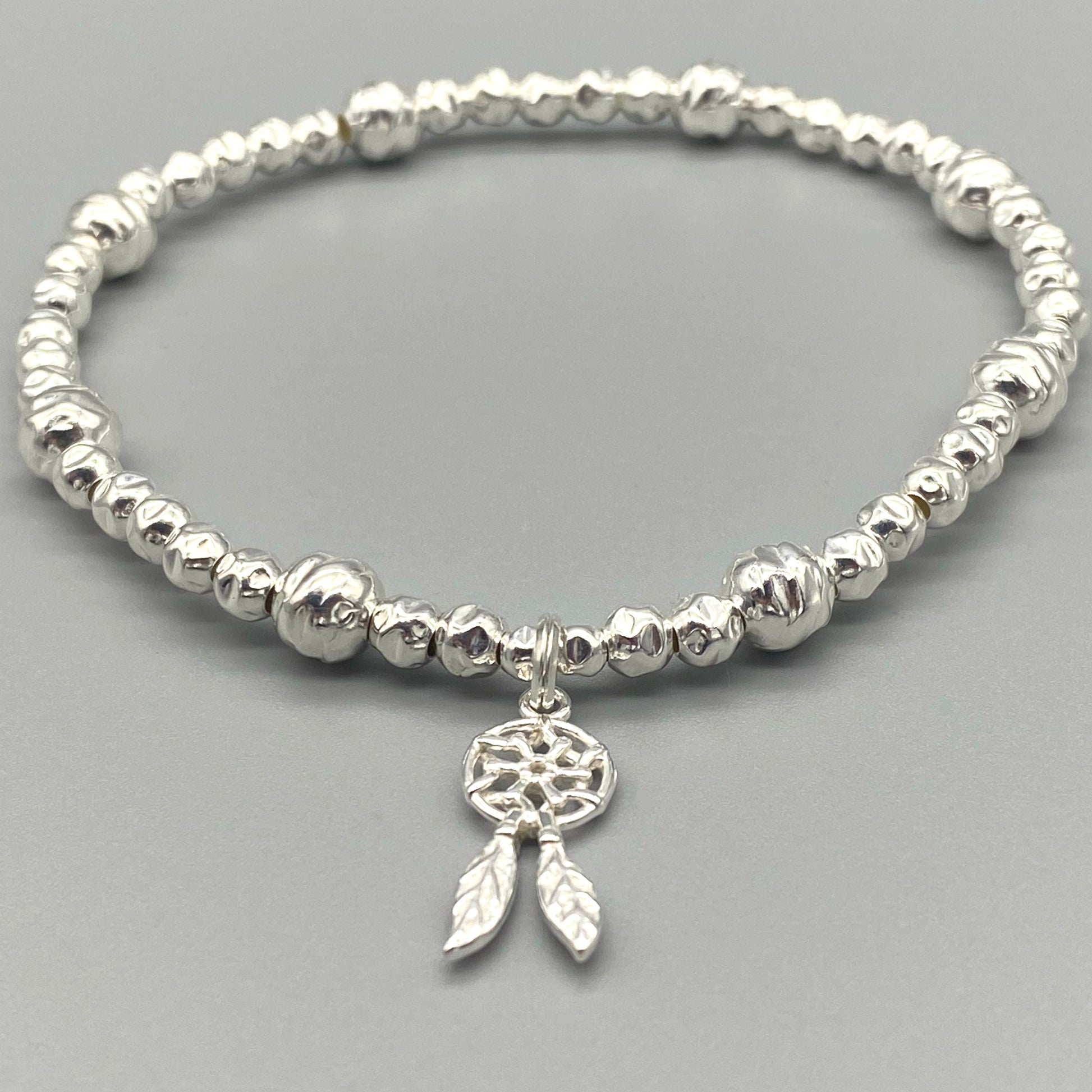 Dreamcatcher charm sterling silver stacking bracelet for her by My Silver Wish