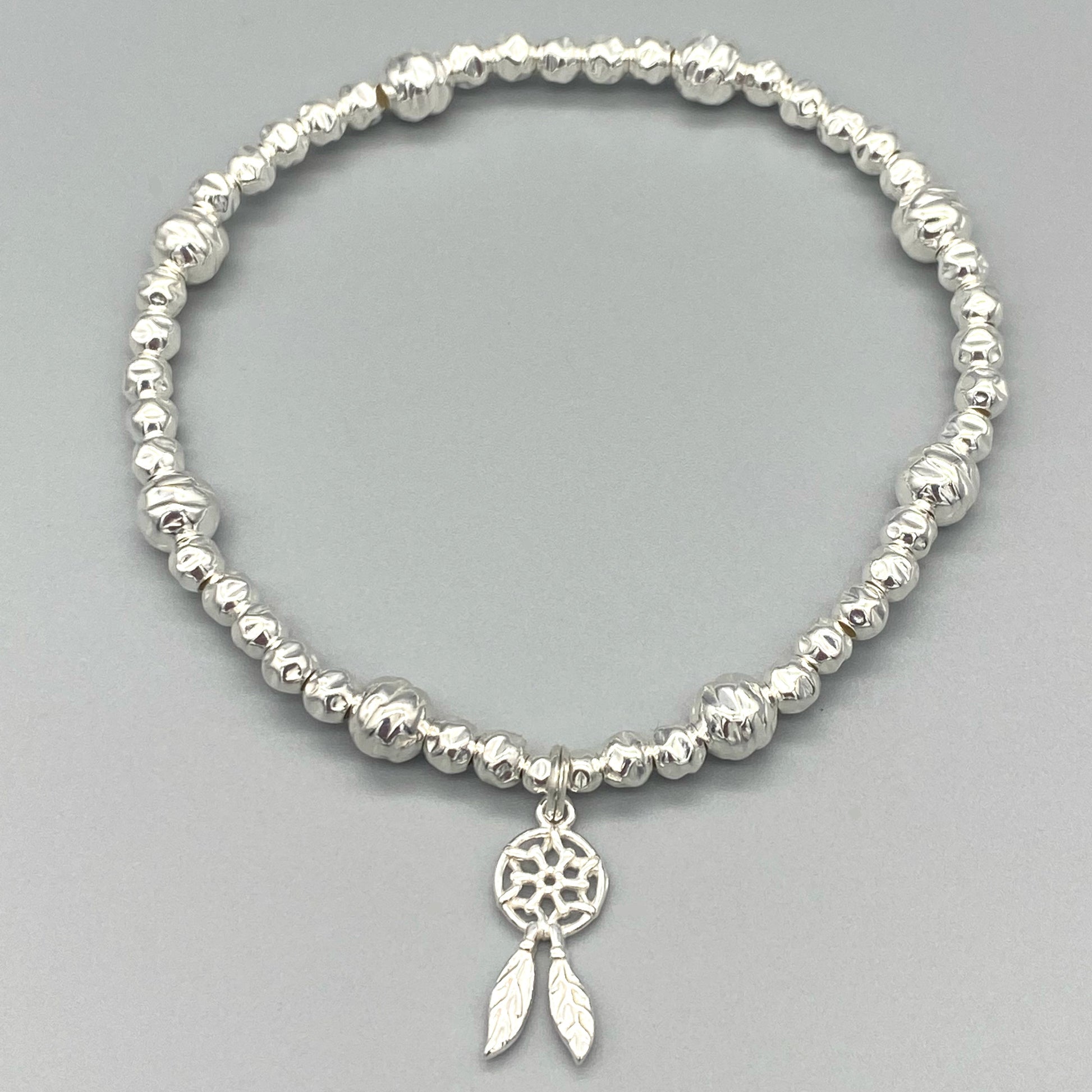 Dreamcatcher charm sterling silver stacking bracelet for her by My Silver Wish