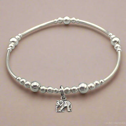 Elephant charm sterling silver women's stacking bracelet by My Silver Wish