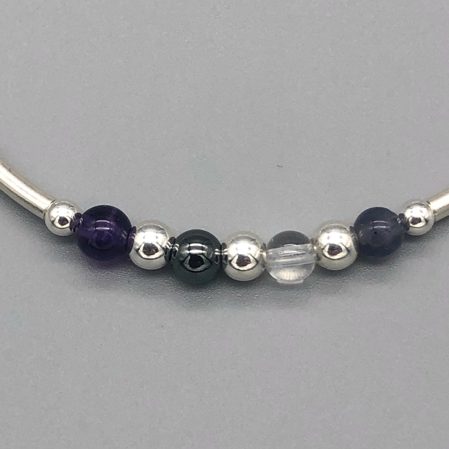 Closeup of Weight loss healing women's crystal beaded sterling silver stacking charm bracelet by My Silver Wish