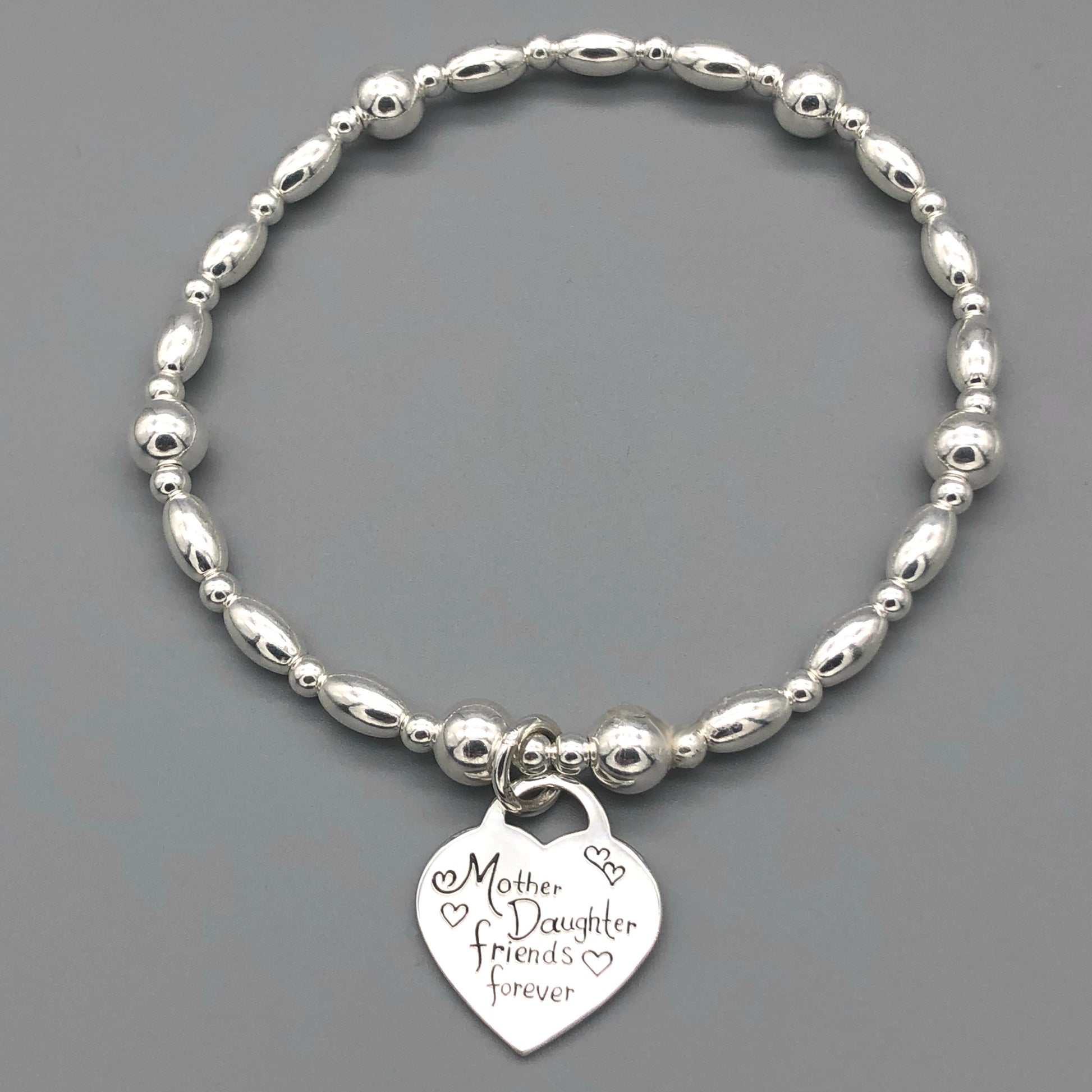"Mother & daughter, friends forever" charm sterling silver women's stacking bracelet by My Silver Wish