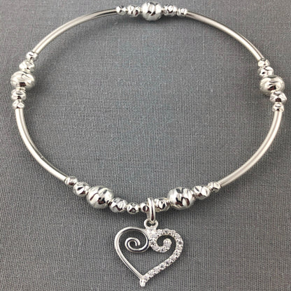 Swirl heart charm sterling silver stacking charm bracelet by My Silver Wish