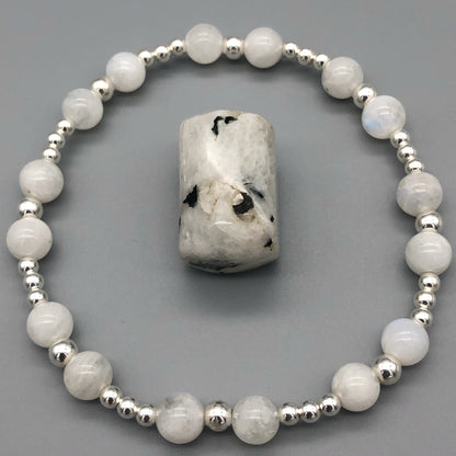 Moonstone crystal and sterling silver women's stacking bracelet by My Silver Wish