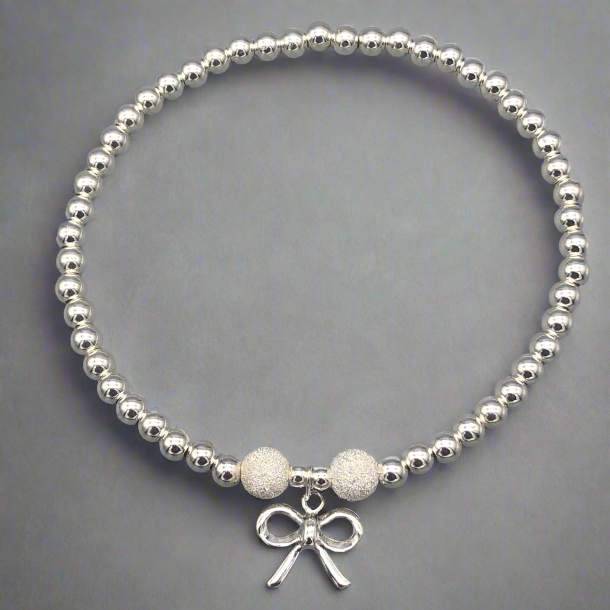 Ribbon bow charm sterling silver stacking bracelet for her by My Silver Wish