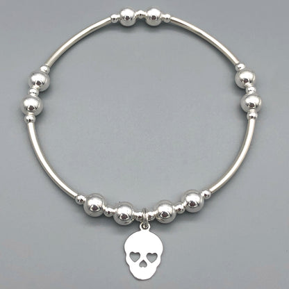 Skull charm sterling silver hand-made women's stacking bracelet by My Silver Wish