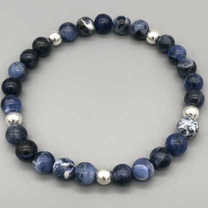 Sodalite blue stone & silver beads women's stacking bracelet by My Silver Wish