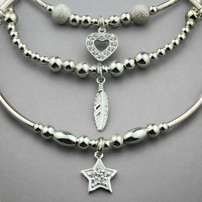 "Wish come true" Women's Sterling Silver Stacking Charm Bracelet Set by My Silver Wish