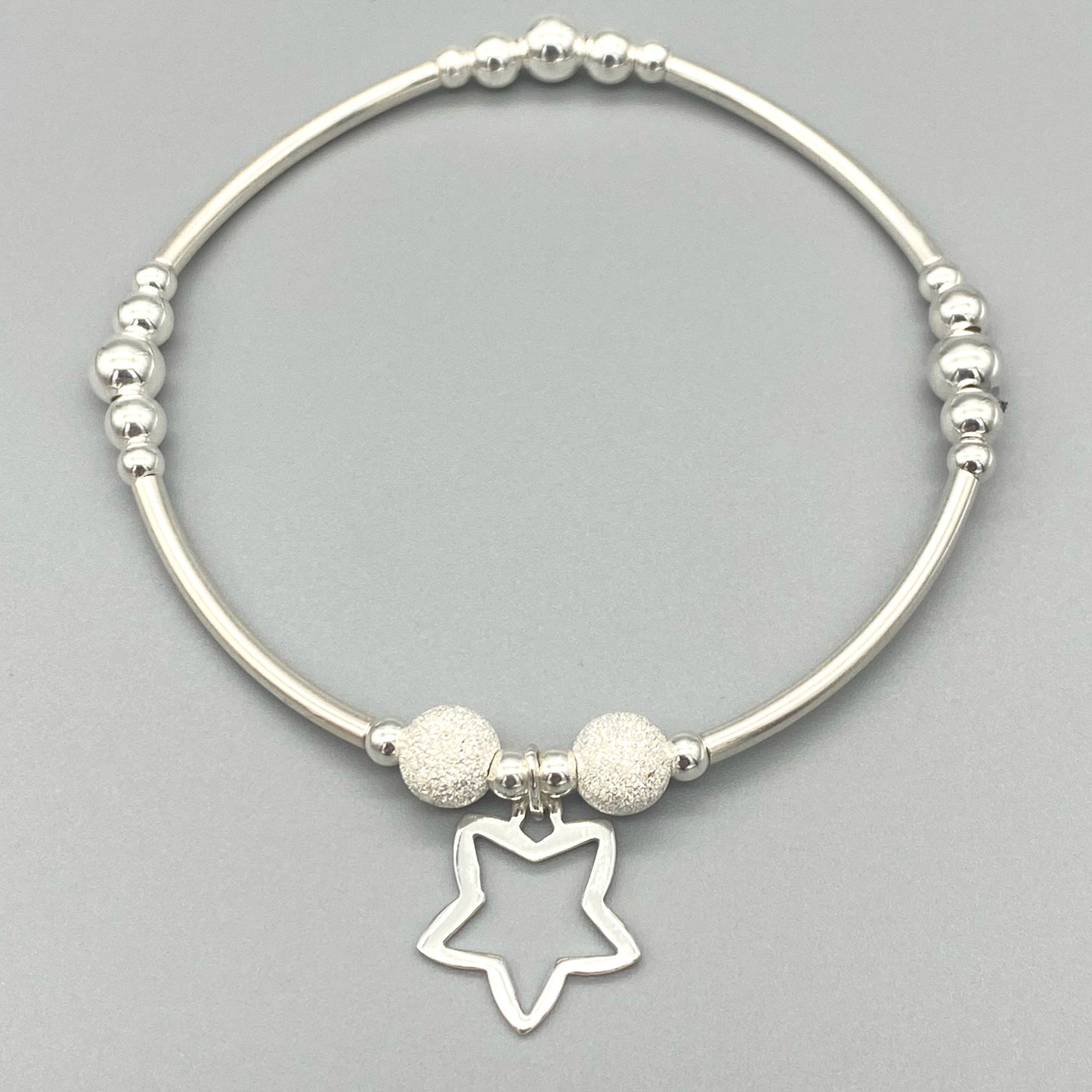 Open star charm sterling silver women's charm bracelet by My Silver Wish